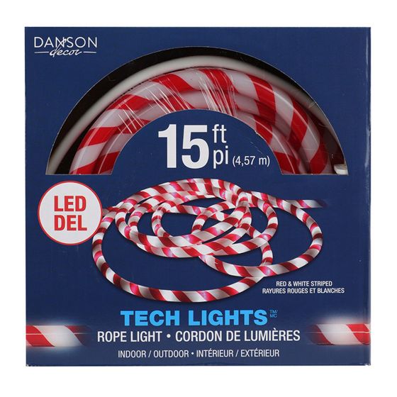 Rope of 120 LED Lights - 15' - Candy Cane