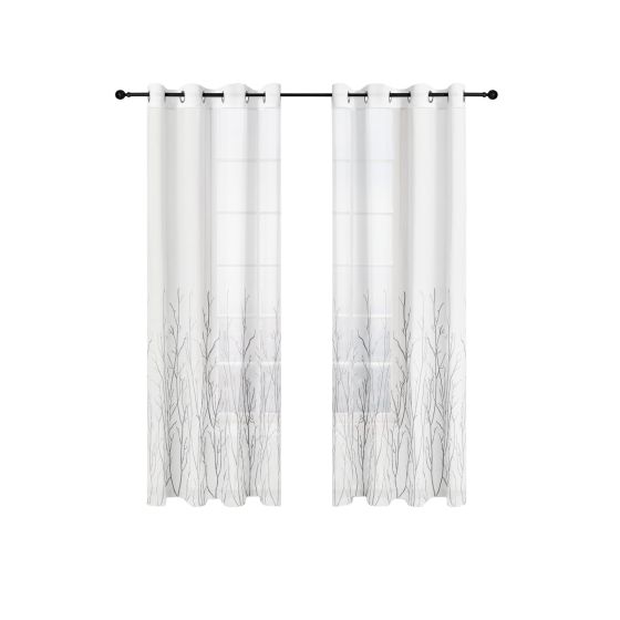 Embroidered voile curtain with metal eyelets