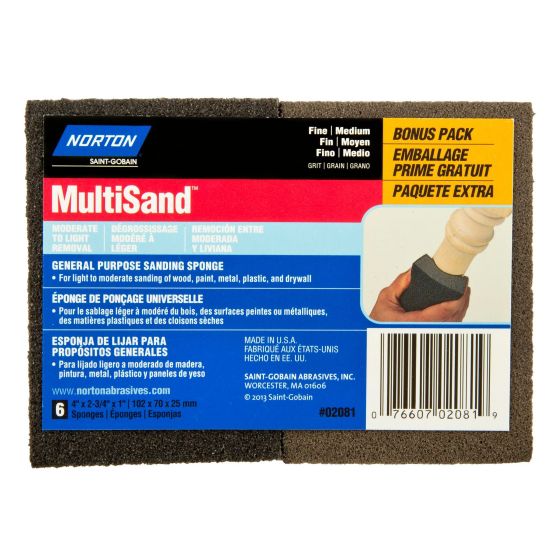 MultiSand Small Area Sanding Sponge - 4" x  2 7/8" - Fine/Medium Grit - 6/Pkg