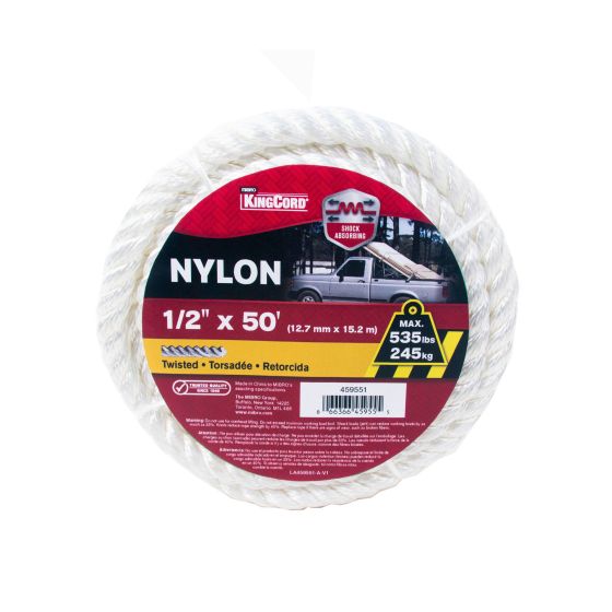 Corde de nylon­ torsadée, blanc, 1/2" x 50'