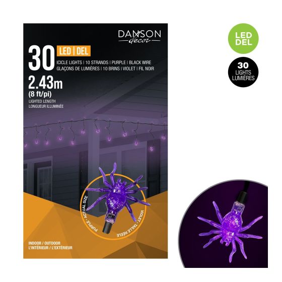 Set of 30 LED Spider Lights - Purple - 8'
