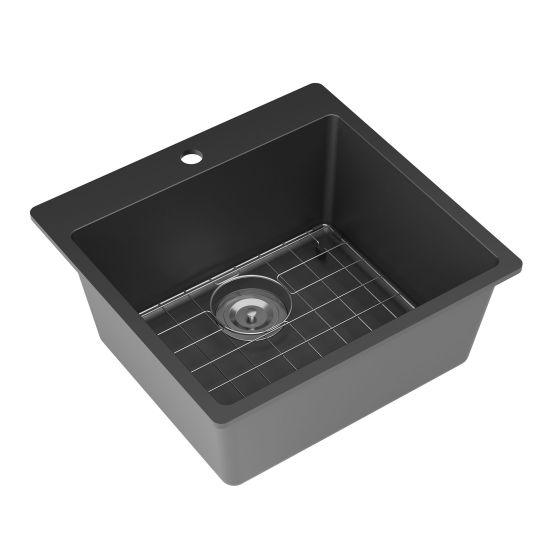 Single Kitchen Sink - Kilona - Black Granite - 21 1/4" x 20 1/2" x 9"