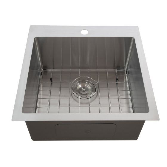 Single Square Kitchen Sink - Lixia - Stainless Steel - 20" x 20" x 9"