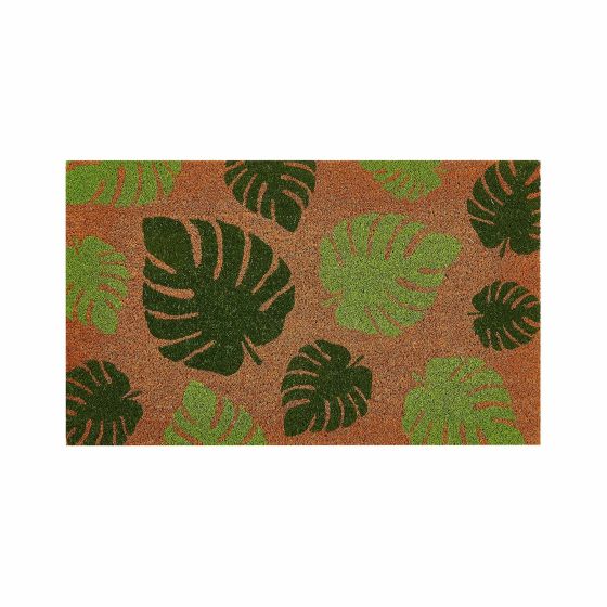 Tapis en coco à motifs feuilles vertes, 18"x 30"