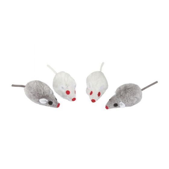 Set of 4 hairy mouse toys for cats