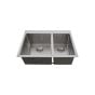 Évier de cuisine double, Lixia, 60/40 acier inoxydable, 28" x 20" x 9"