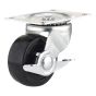 Roulettes industrielles en caoutchouc noir à usage général, modèle: pivotant / frein, 3" x 96.5 mm