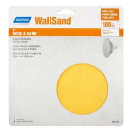 Papier abrasif &agrave; placopl&acirc;tre pour"n&ccedil;euse &agrave; disque Norton Hook & Sand, 9", Gr. 180, 3/pqt