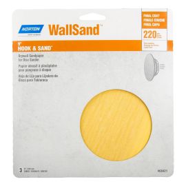 Papier abrasif &agrave; placopl&acirc;tre pour"n&ccedil;euse &agrave; disque Norton Hook & Sand, 9", Gr. 220, 3/pqt