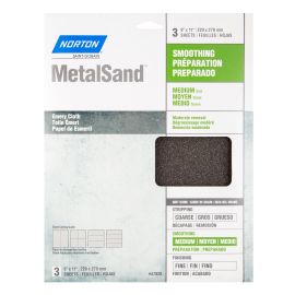 Toile &Eacute;meri Norton MetalSand, 11" x 9", Gr. Moyen, 3/pqt