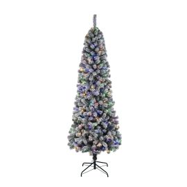 Sapin de No&euml;l, enneig&eacute;, 200 lumi&egrave;res blanches et multicolores, 7'