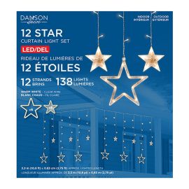 Rideau de lumi&egrave;res de 12 &eacute;toiles, 12 brins, 130 lumi&egrave;res, blanc chaud