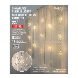 Rideau de 13 flocons lumineux, 227 lumi&egrave;res DEL, 8 fonctions, blanc chaud, 3,4'
