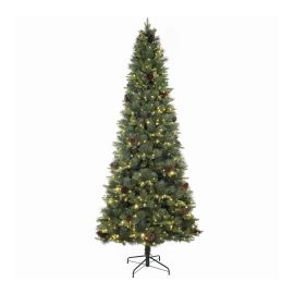 Sapin de No&euml;l, pommes de pin, 600 lumi&egrave;res blanches et multicolores, 9'