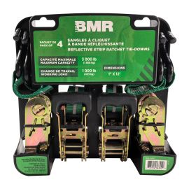 Attaches &agrave; cliquet &agrave; bande r&eacute;fl&eacute;chissante, 1 000 lb, 12' x 1", 4/pqt