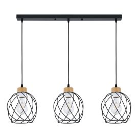 Luminaire suspendu, 3 lumi&egrave;res, Kerzia, noir-bois, 78 cm