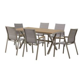 Ensemble &agrave; d&icirc;ner Cassiop&eacute;, 7 pi&egrave;ces, chaises empilables