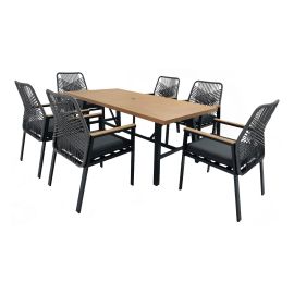 Astro Outdoor Dining Set - 7 Pieces - Steel Frame - Wood Look