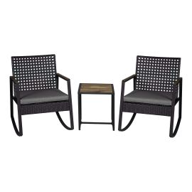 Verso Rocking Bistro Set - 3-Piece - Steel and Acacia Wood