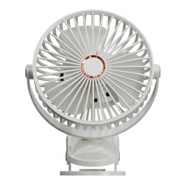 Ventilateur &agrave; pince USB, 6", 6 vitesses, rechargeable, blanc