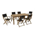 Outdoor Dining Set - Acacia Wood and Polyester - Black - 7 Pieces