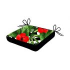 Floral Black and Red Outdoor Chair Pad 17 "x 17" (4)