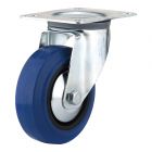 Industrial Blue Elastic Rubber Caster - Model: Swivel - 4" x 5"