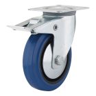 Roulettes en caoutchouc élastiques bleues, modèle: pivotant / frein, 5" x 6"