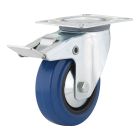 Roulettes en caoutchouc élastiques bleues, modèle: pivotant / frein, 4" x 5"