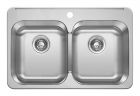 Kitchen Sink - 2 Bowls - 1 Hole - Stainless Steel - 31.5" x 20.63" x 7.13"