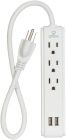 3-OUTLET POWER STRIP + 2 USB PORTS , 1.5'