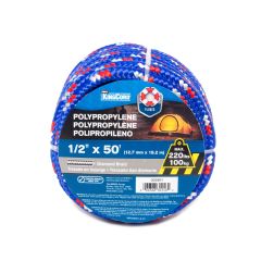 Corde en polypropylène tressée en losange, bleu/blanc/rouge, 1/2" x 50'