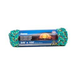 Corde en polypropylène tressée en losange, bleu/blanc/rouge/vert/jaune, 3/8" x 100'