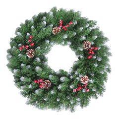 Decorative Wreath - 140 Tips - 24’’ - Green with Frost and Pinecones