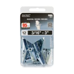 Spring Toggle Bolt Anchors, Hollow Wall, 3/16 x 3-in, 12/Pkg