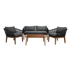 Ensemble de conversation Orea, 4 pièces, bois d'acacia et corde tressée