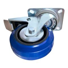 Swivel Caster with Brake - Rubber - 4" - 150kg Load Capacity - Blue