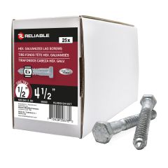 Hex Head Lag Bolts - 1/2" x 4-1/2" - Galvanized - 25/Pkg