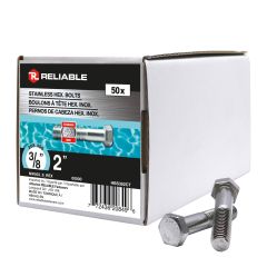 Stainless Steel Hex Bolts - 3/8" x 2" - 50/Pkg