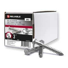 Lag Screws - 3/8" x 3" - Stainless Steel - 25/Pkg