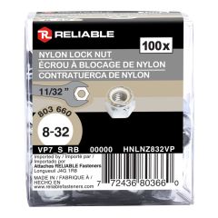 Hex Lock Nuts - 8-32 - Nylon Insert - 100/Pkg