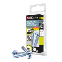 Machine Screws - M6 x 30 mm - Type B - Zinc Plated - 3/Pkg