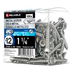 Stainless Steel Metal Screws - #12 x 1 1/4" - Type A - 100/Pkg