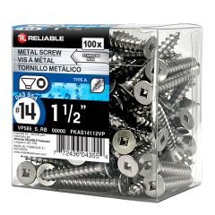 Stainless Steel Metal Screws - #14 x 1-1/2" - Type A - 100/Pkg