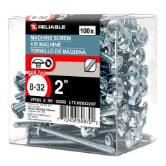 Machine Screws - 8-32 x 2" - Type B - Zinc Plated -  100/Pkg