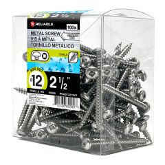 Stainless Steel Metal Screws - #12 x 2 1/2" - Type A - 100/Pkg