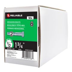 Hex Head Bolts - 1/2" x 1 3/4" - Grade 2 -  Zinc-Plated - 50/Pkg