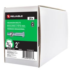 Hex Head Bolts - 3/4" x 2" - Grade 2 - Zinc-Plated - 20/Pkg