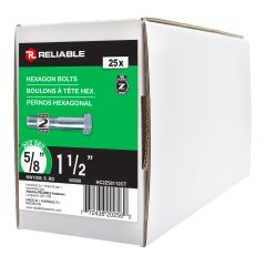 Hex Head Bolts -5/8" x 1-1/2" - Grade 2 - Zinc-Plated - 25/Pkg