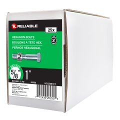 Hex Head Bolts - 5/8" x 1" - Grade 2 - Zinc-Plated - 25/Pkg